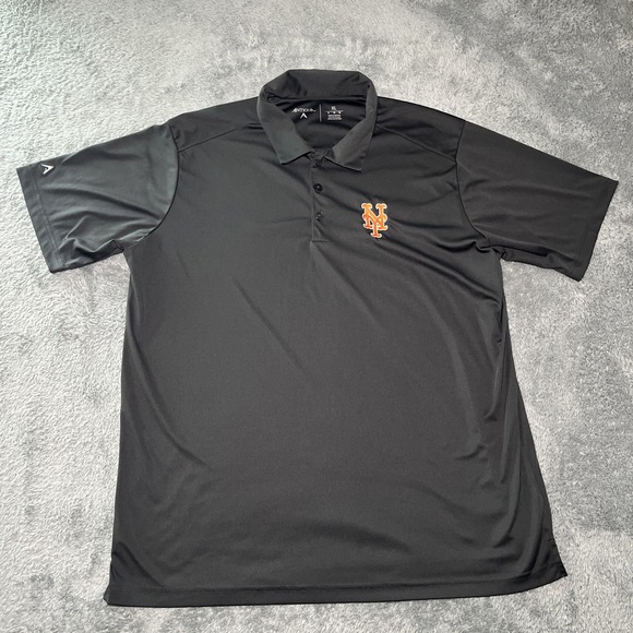 Antigua Men's Golf Shirt SZ XL Black New York Mets Embroidered Logo Polyester - Picture 3 of 16